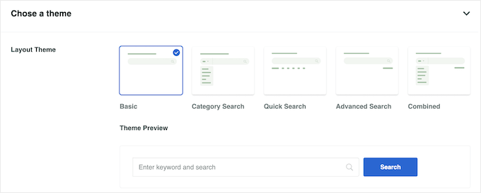 Choosing a theme for the custom search form