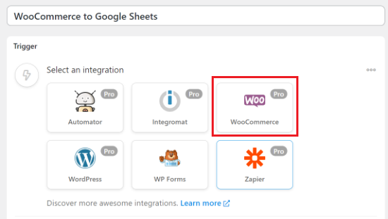 Select WooCommerce as the integration