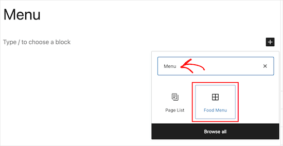 Select food menu block