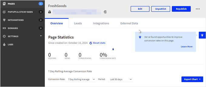 Unbounce's analytics