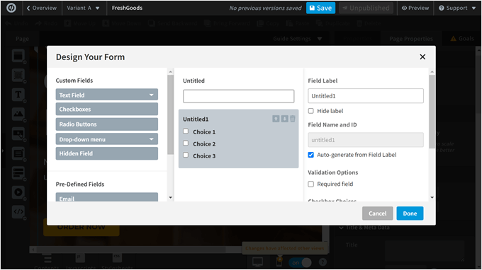 Unbounce's form builder