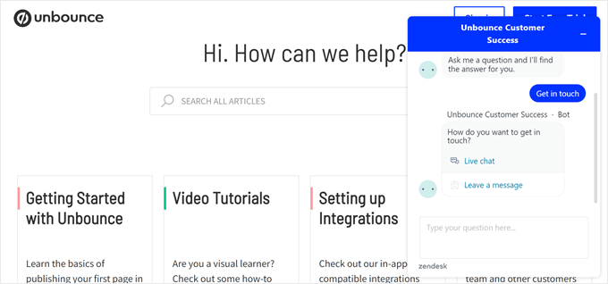 Unbounce's chat support