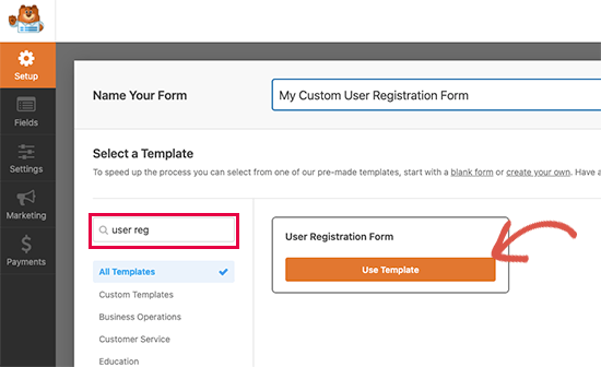 Modelo de formulário de registro de usuário