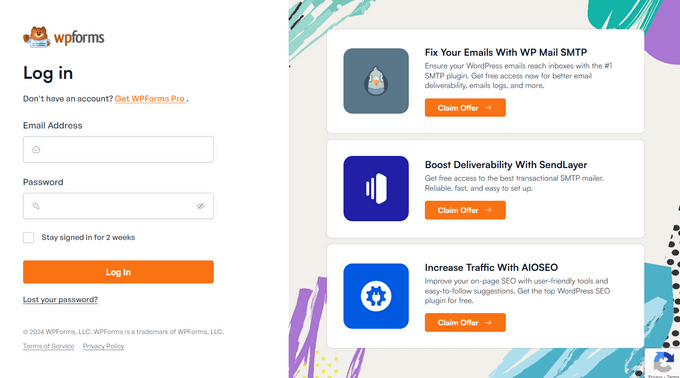 WPForms login form example