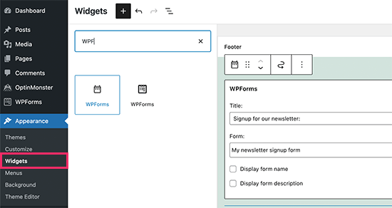 WPForms widget block