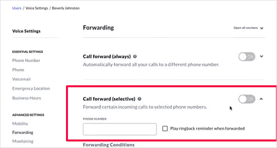 Business call forwarding in Nextiva