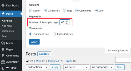 Show 40 Posts Per Page in WordPress