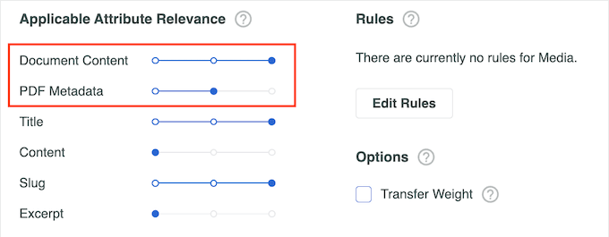 Changing the content relevancy of a PDF search feature