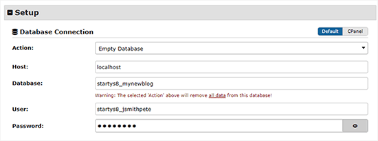 Duplicator add database info