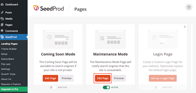 Editing the WordPress maintenance mode settings