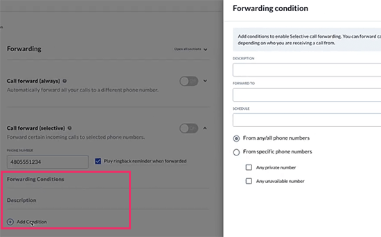 Forwarding conditions