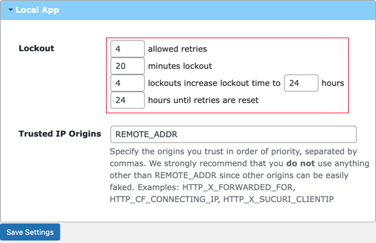 Limit Login Attempts Reloaded Settings