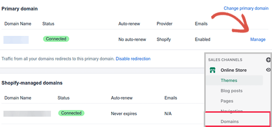 Manage Shopify domain