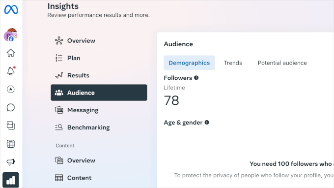 Meta Business Suite audience information