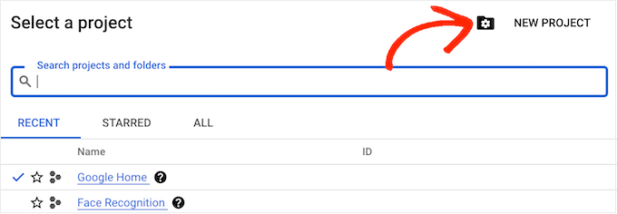 Creating a new project in the Google Console