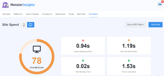 Site Speed Report in MonsterInsights