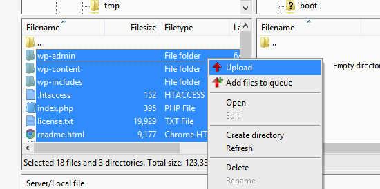 Upload WordPress files FTP