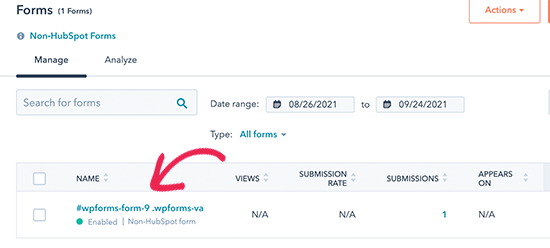 WPForms captured lead