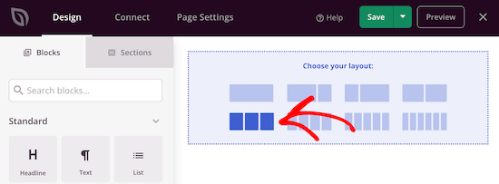 Select three column layout