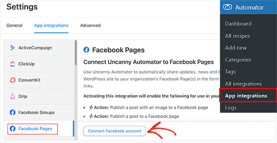 Connecting Facebook to Uncanny Automator