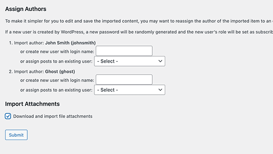 Import settings