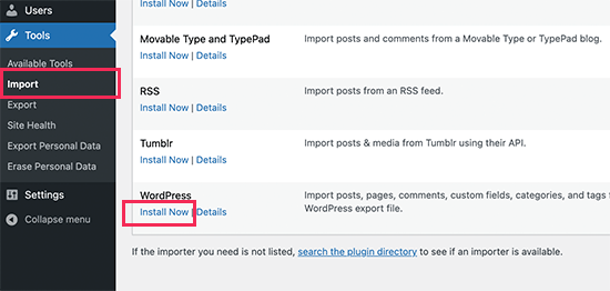 Install WordPress importer