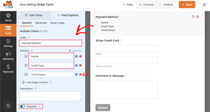 Multiple Choice Field Options