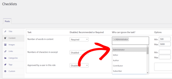 Choose user roles to exclude