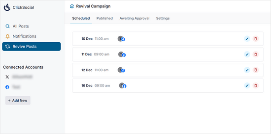 Scheduled revival campaign in ClickSocial