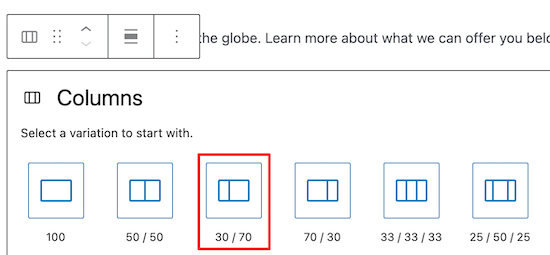 Select 30/70 columns block