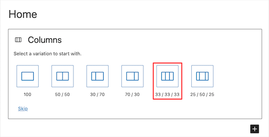 Select three part columns block