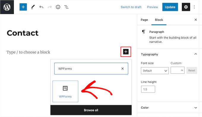 添加 WPForms 块