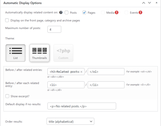 Automatic display options