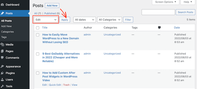 Bulk editing posts in WordPress