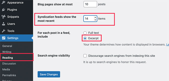 Change posts limit in RSS feed