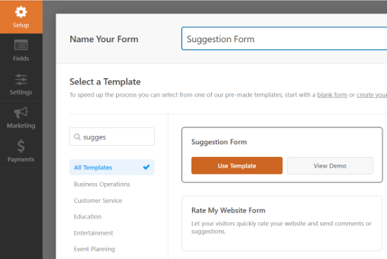 Choose a form template