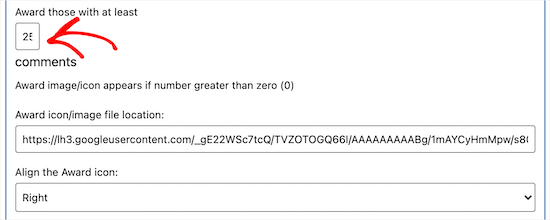 Commenters award badge settings