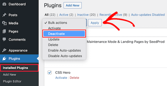 Deactivate all plugins