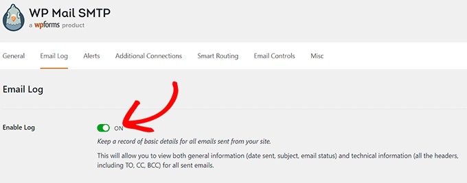 Enable the email log switch