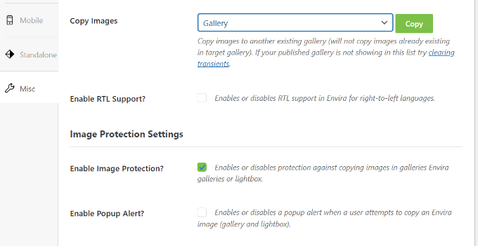 Enable image protection option