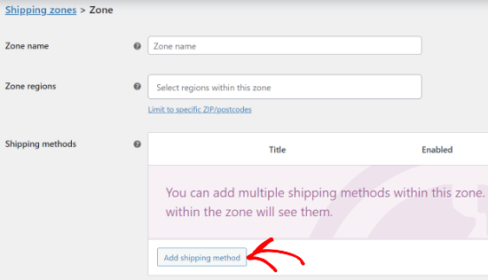 Enter shipping zone details