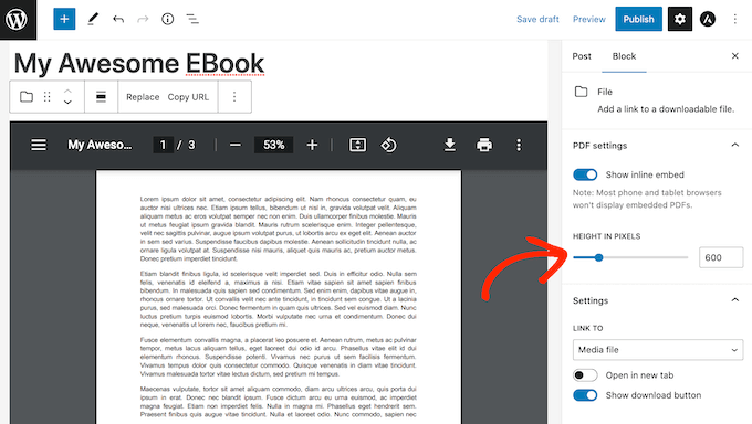 Changing the height of an embedded PDF