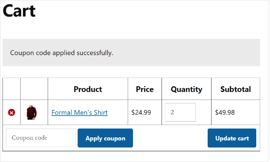 Example - Applying a coupon code to receive free shipping