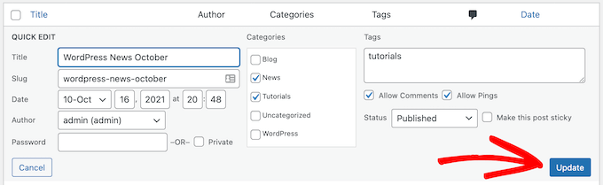 Single post add or remove categories and tags