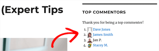 Top WordPress commenters example