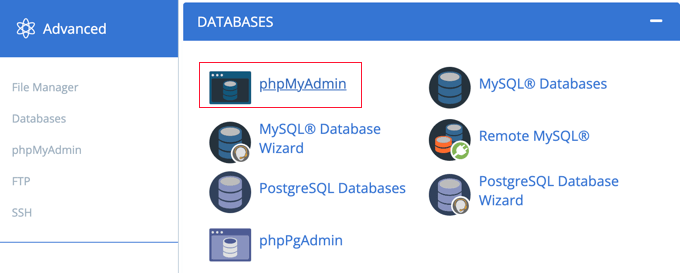 单击“phpMyAdmin”图标