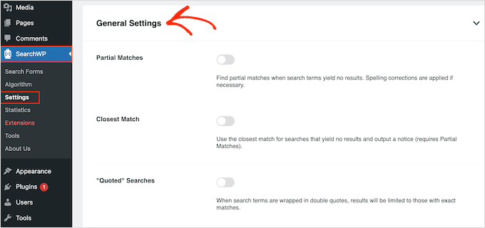 SearchWP's advanced search settings