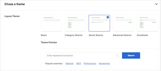 Choosing a search form theme