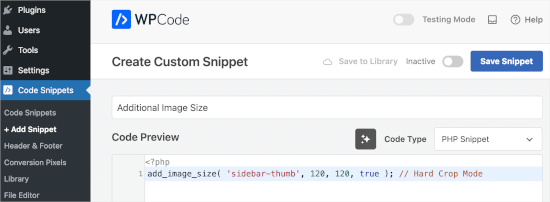 Adding additional image size custom code