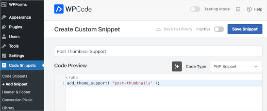 Adding post thumbnail support custom code